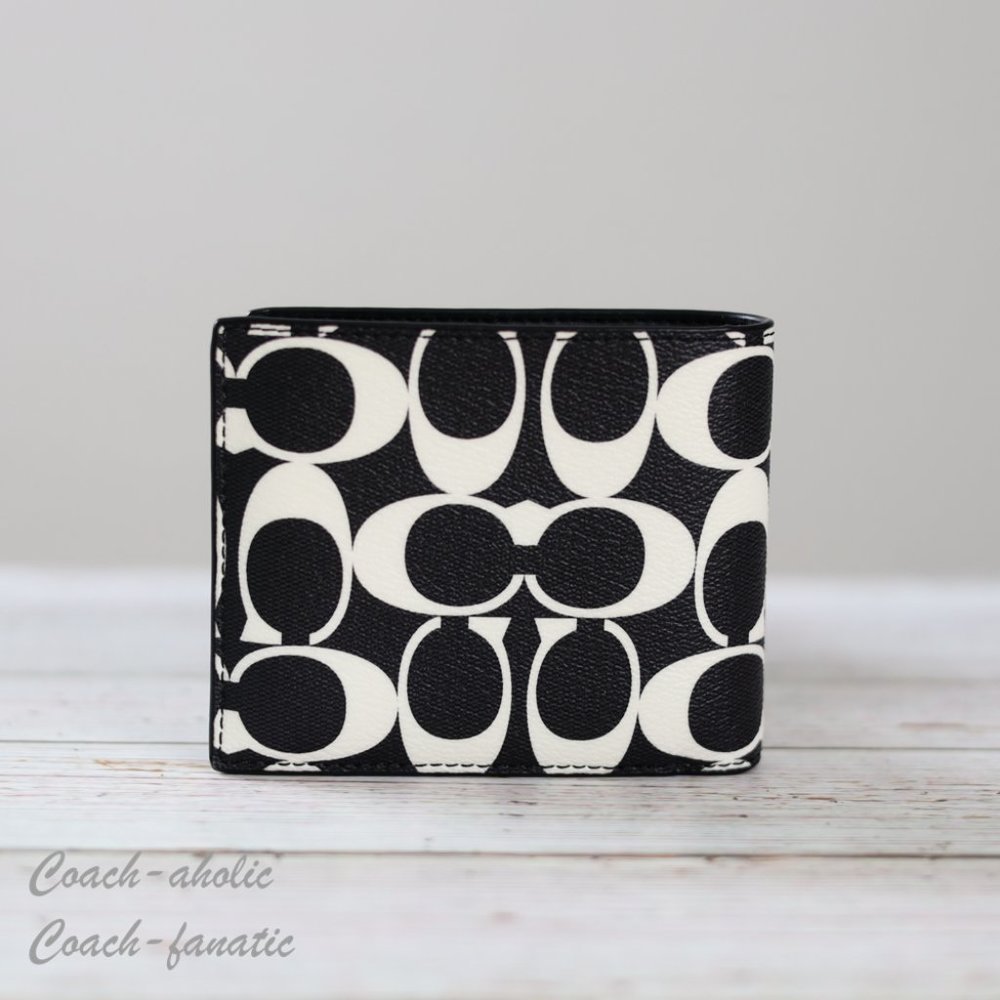 NWT Coach CP219 MEN's 3 In 1 Wallet In Signature Canvas & Leather Black/Chalk - Picture 3 of 9